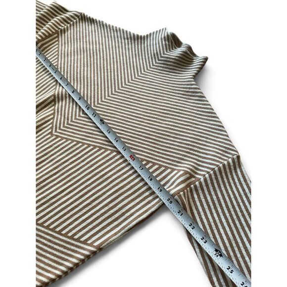 TAHARI Brown White Stripe Women’s Mock Neck Sweater S Stretchy Knit Pull On - Picture 3 of 7